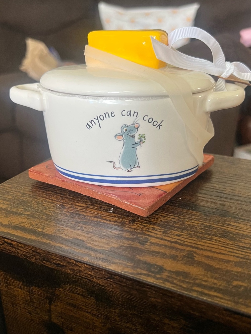 White Ceramic Rae Dunn x Disney 'Anyone Can Cook' Covered Butter tray dish